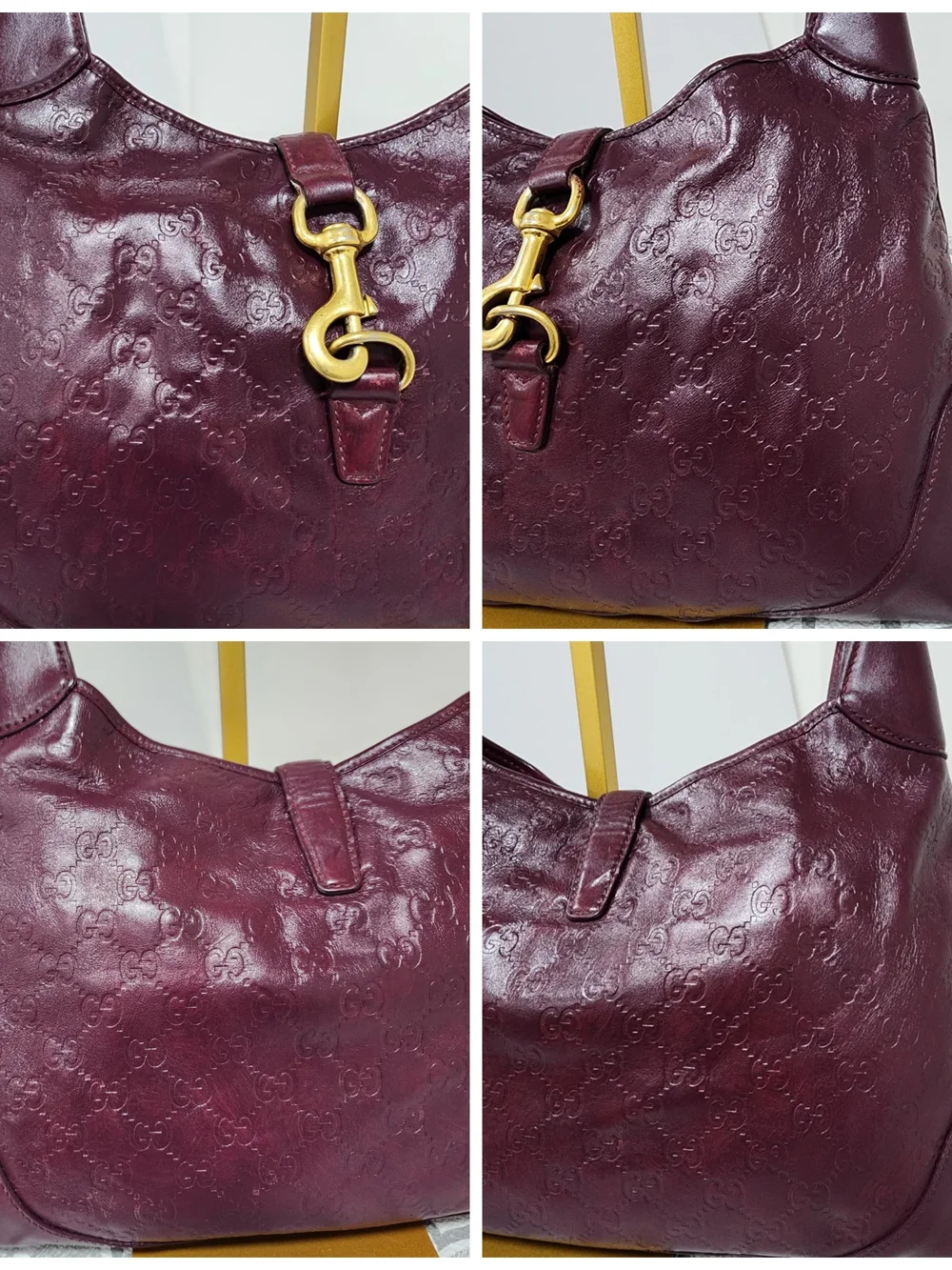 GUCCI Guccissima Leather Jackie O Hobo Bag Burgundy